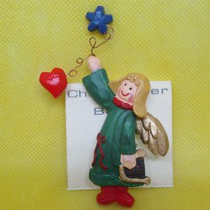 Vintage Christopher & Banks Angel Brooch Resin Angel Copper Wire Heart And Star